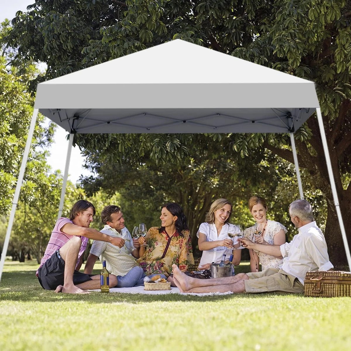 Canopy Tent, 10X10 FT Pop Up Canopy Outdoor Instant Tent Slant Legs with Carrying Bag, Portable Gazebo Shelter for Patio Deck Garden and Beach - 8X8 FT Canopy Cover (Dark Blue)