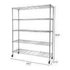 Tcbosik 5-Tier Heavy Duty Metal Storage Rack, NSF Certified Rolling Wire Shelving Unit with Adjustable Shelves for Home Office, Silver