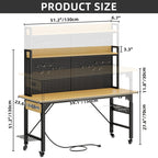 DEXTRUS Multifunctional Workbench with Wheels, 59.1" x 23.6" with Pegboard Worktable w/ Power Outlets, A3 Steel Work Bench For Garage max. Heavy Duty Workbench 2000lbs Weight Capacity