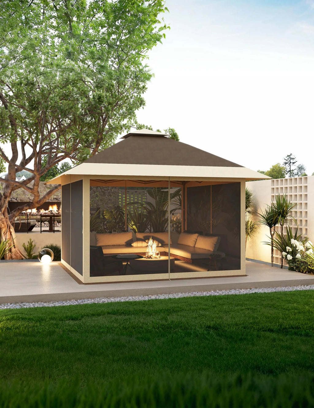 AOILE 13x13FT Pop-Up Patio Gazebo, Outdoor Canopy Tent with Mesh Walls, Double Roof & Carry Bag
