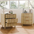 Fluted Nightstand with Charging Station, 2 Drawers Oak