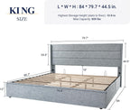 Queen Size Lift Up Storage Bed with Wingback Headboard, Upholstered Platform Bed Frame with Hidden Storage