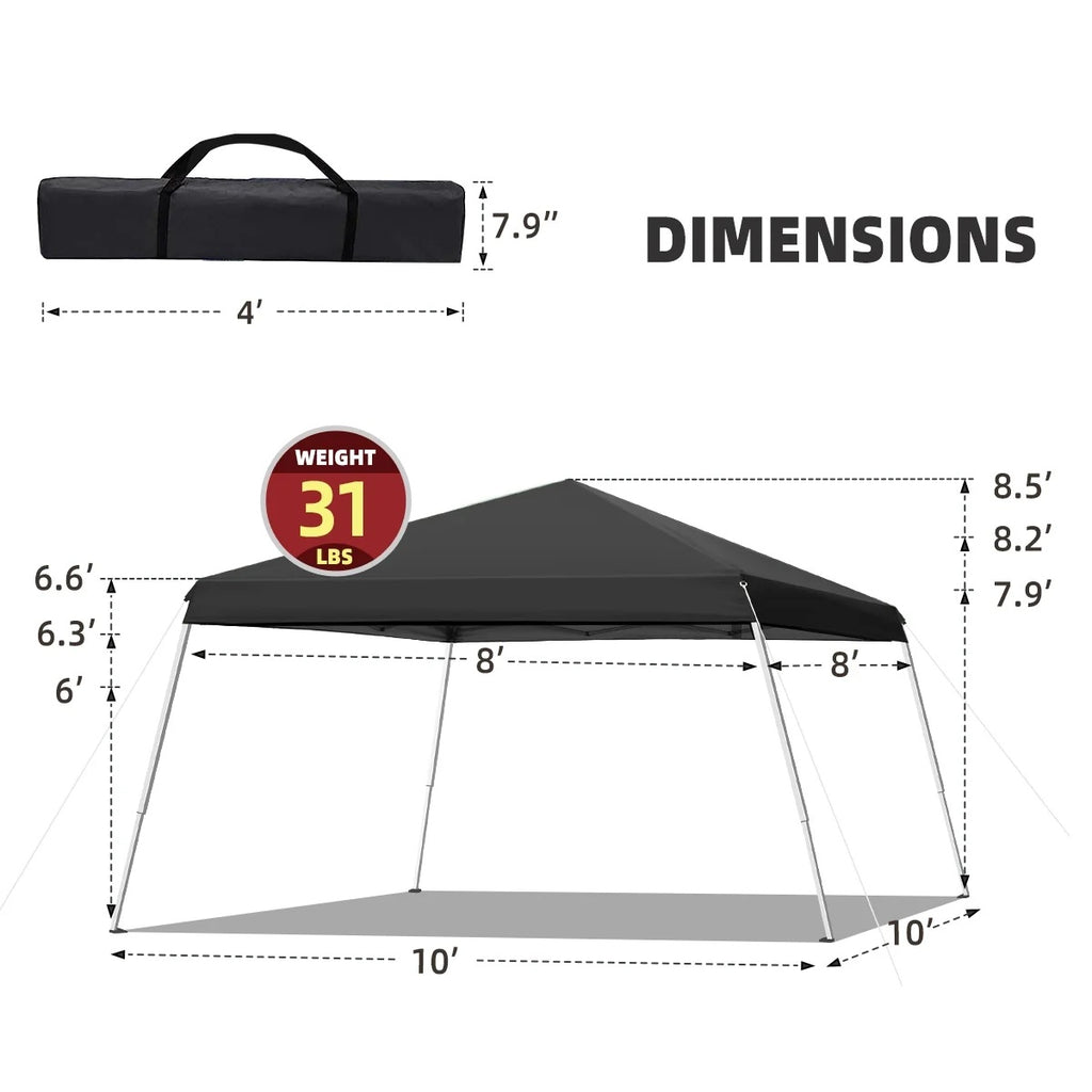 10x10 Pop Up Canopy Tent With Durable Silver Coated Cover And Adjustable Slant Legs, Easy Setup Outdoor Patio Instant Sun Shelter - Blue, Included 1 x Storage Carry Bag, 4 x Guylines, 8 x Stakes
