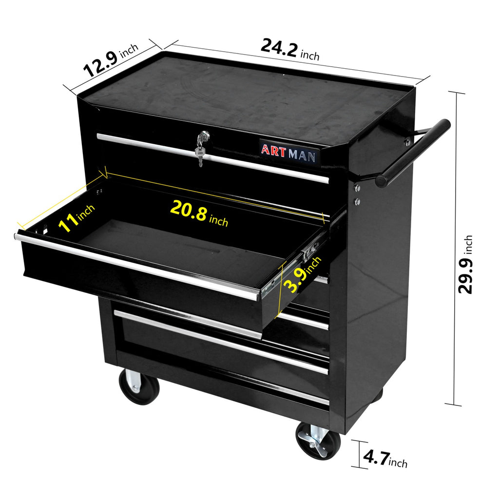 5-Drawer Rolling Tool Chest, Metal Tool Storage Organizer Cart with Locking System and Wheels, Multifunctional Mechanic Tool Cart for Garage, Warehouse, Workshop, Repair Shop, Red