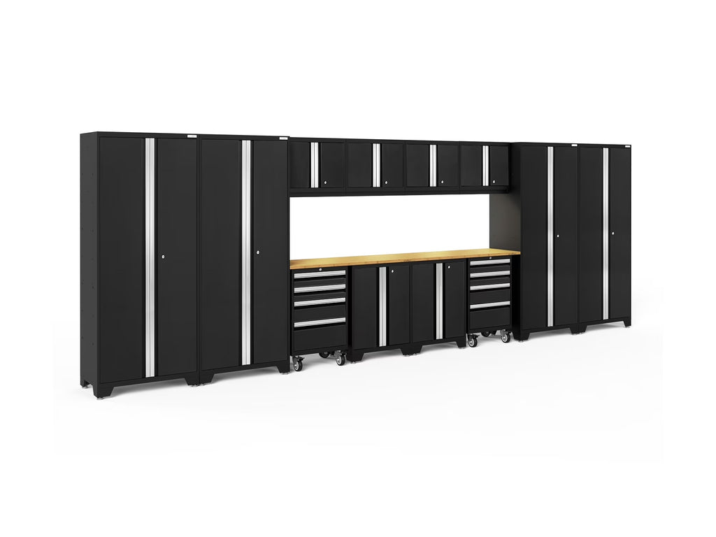 NewAge Products Bold Series Gray 14 Piece Cabinet Set, Heavy Duty 24-Gauge Steel Garage Storage System, LED Lights Included
