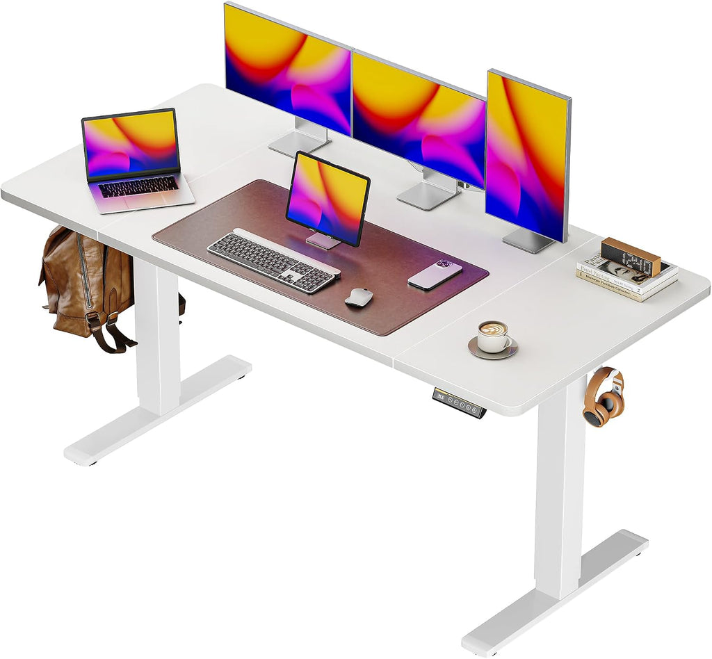55 x 28 Large Electric Standing Desk, Height Adjustable Computer Desk, 27.6" Deep Desktop, Stand up Gaming Office Desk with 2 Hooks, 3 Preset Heights, for Home Office, Rustic Brown