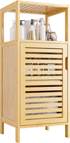 Bathroom Cabinet, Bamboo Floor Cabinet Free Standing, 4 Tier Sofa Side Storage Cupboard for Living Room Kitchen Bedroom