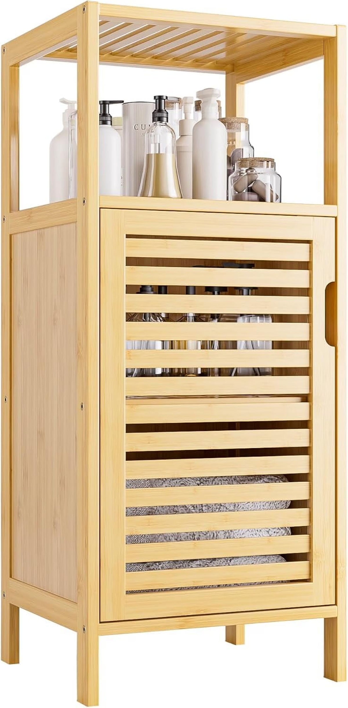 Bathroom Cabinet, Bamboo Floor Cabinet Free Standing, 4 Tier Sofa Side Storage Cupboard for Living Room Kitchen Bedroom