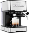 CaféMaster Pro Espresso Machine, Brew Single or Double Shots, Coffee Maker with Built-In Milk Frother for Cappuccino & Latte, XL 1.8 Liter Removable Water Reservoir - Stainless Steel