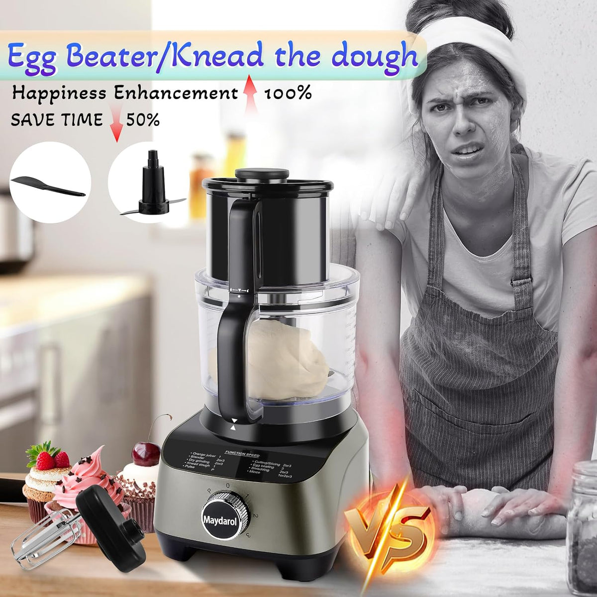 14 Cup Food Processor, 11-in-1 Food Processor and Blender Combo with Large Chute, 51 oz for Smoothies & Ice, for Chopping, Grinding, Slicing, Shredding, Purees & Dough, Dishwasher Safe