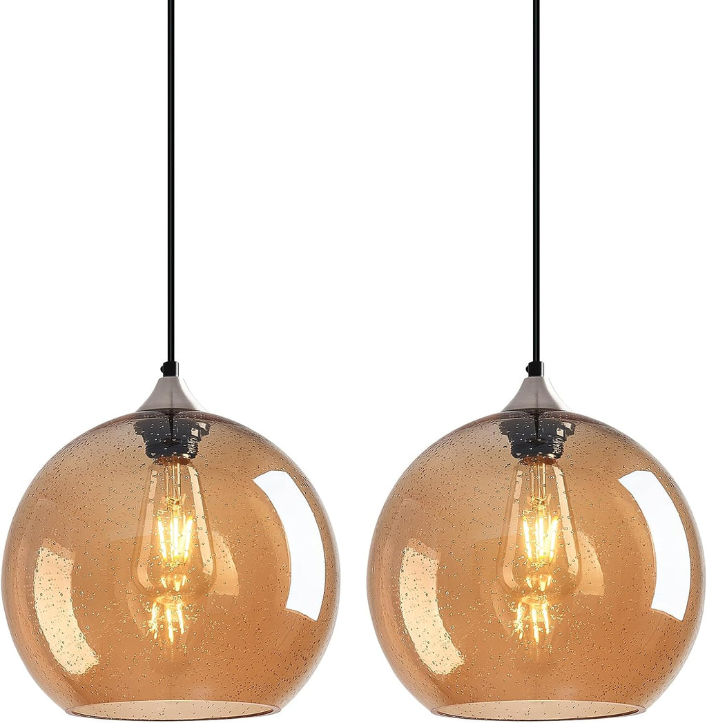 Amber Pendant Lights Kitchen Island 3 Pack, 5.9 in Seeded Glass Globe