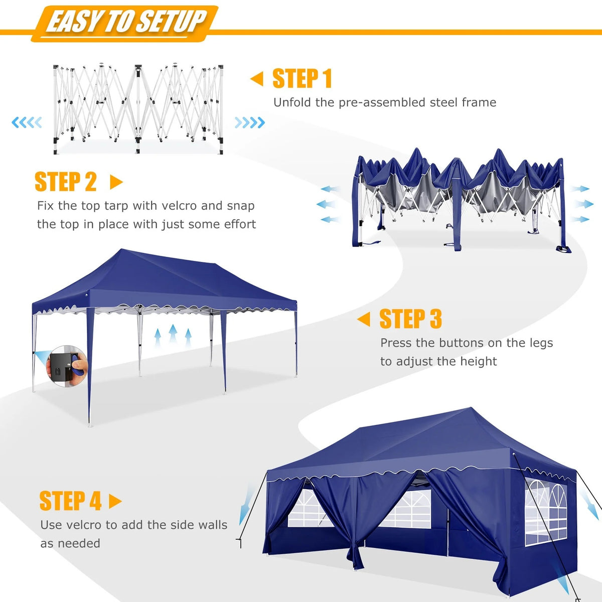 HOTEEL Canopy 10'x20' Pop Up Canopy Tent Heavy Duty Waterproof Adjustable Commercial Instant Canopy Outdoor Party Canopy Parties,Wedding,Outside Patio,Event,Backyard,White