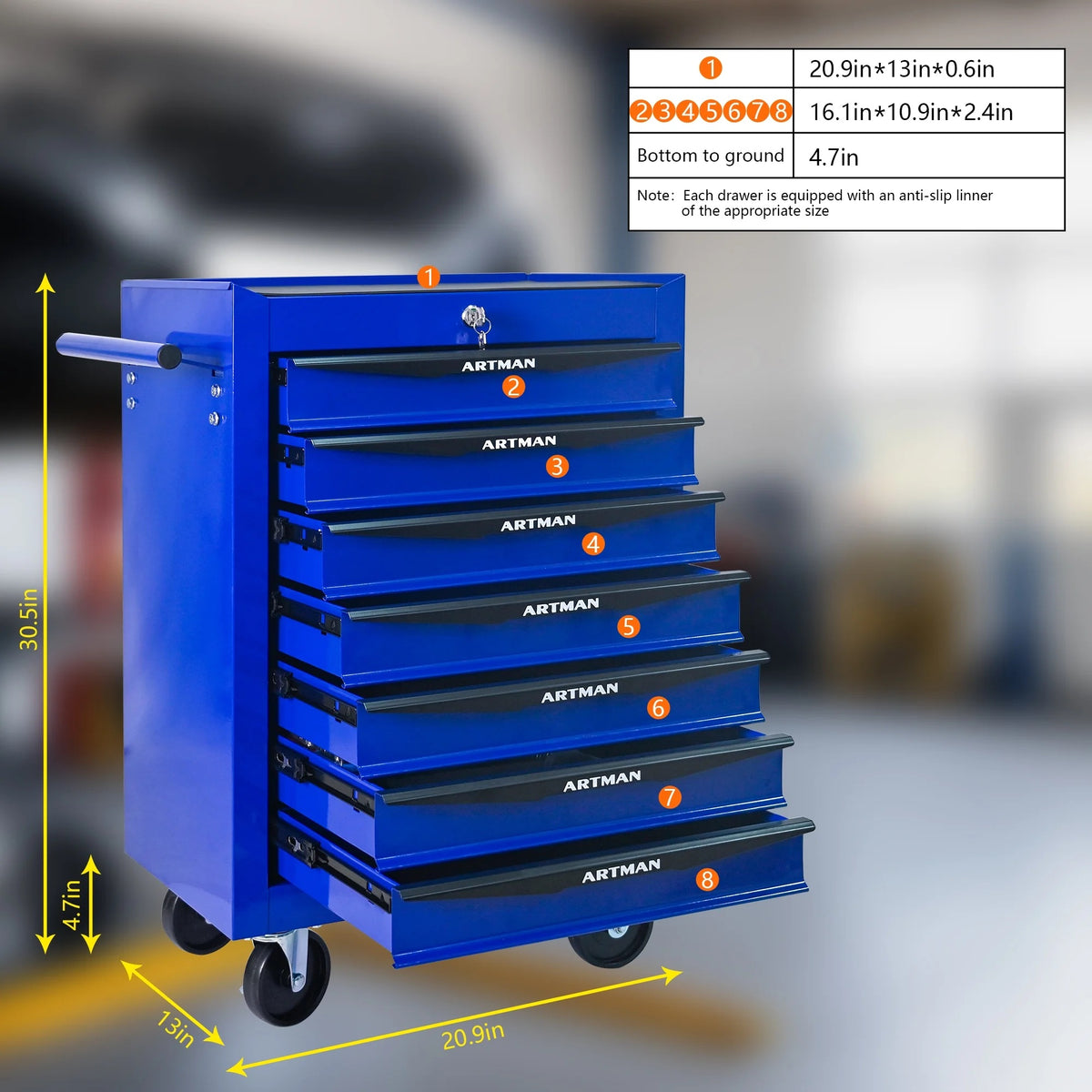 ARTMAN 20" 6-Drawer Tool Chest Cabinet with Ball Bearing Drawer Slides, Steel Tool Storage Box Organizer for Garage Workshop Repair Shop