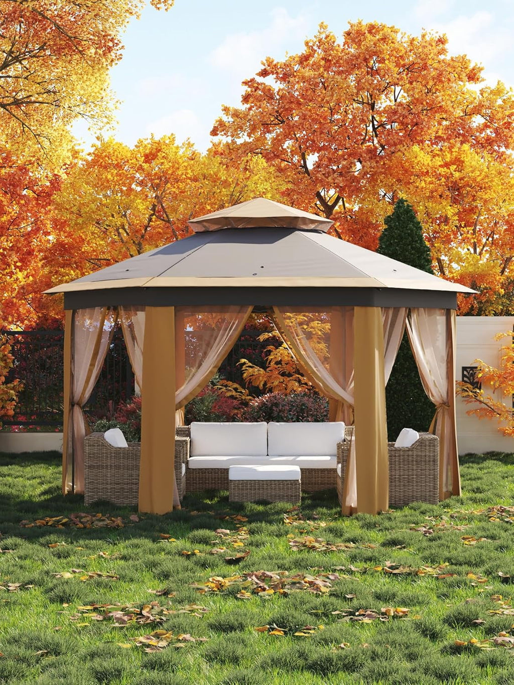 13x13 Gazebo Outdoor Canopy Shelter,Instant Patio Gazebo Sun Shade Canopy Tent with 6 Zippered Mesh Netting and Strong Steel Frame for Lawn,Garden,Backyard,Deck Party