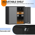 Topass Metal Wall Cabinet with Lock-Garage Storage Cabinet, Wall-Mounted Utility Cabinet with Adjustable Shelf & Locking Doors for Workshop, Laundry Room, or Home Office -C Easy Assembly, Black