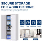 Aobabo Metal Storage Cabinet with Lock & Pegboard,Garage Storage Cabinet with 5 Adjustable Shelves,Tool Storage Cabinets for Home Office Garage,Assembly Required,Black