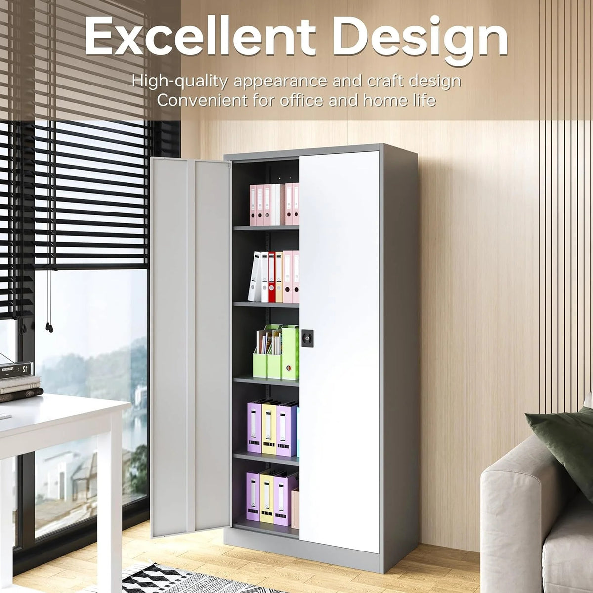 HLL 36 inch Metal Storage Cabinet with Doors and Shelves,Small Black Locking Garage Cabinet,Lockable Short Steel Cabinets for Home,Office,Shop,Garage
