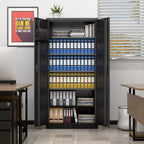 Aobabo Metal Storage Cabinet with Lock & Pegboard,Garage Storage Cabinet with 5 Adjustable Shelves,Tool Storage Cabinets for Home Office Garage,Assembly Required,Black