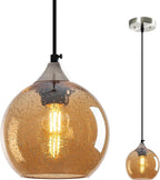 Amber Pendant Lights Kitchen Island 3 Pack, 5.9 in Seeded Glass Globe