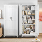 Erosoei 75"H Metal Garage Storage Cabinet with Wheels, Tool Storage Cabinet with 5 Adjustable Shelves