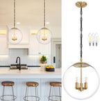14" Gold Globe Pendant Light, Mid Century Pendant Light, Clear Glass Pendant Lights, Kitchen Island Adjustable Hanging Light Fixture for Dining Room, Bedroom, Kitchen Island