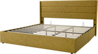 Queen Size Lift Up Storage Bed with Wingback Headboard, Upholstered Platform Bed Frame with Hidden Storage