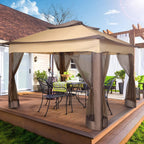 COBIZI 11x11 Pop up Gazebo Outdoor Canopy Gazebo Patio Gazebo with Mosquito Netting Canopy Shelter with 121 Square feet of Shade for Poolside, Garden, Party and Backyard, Khaki
