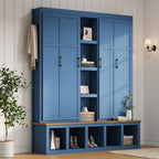 Euroco Modern Farmhouse Hall Tree -C 4-in-1 Entryway Bench with Cabinets, Hooks & Shoe Storage, Wood-Grain Finish, Handles, Anti-Tip Safety