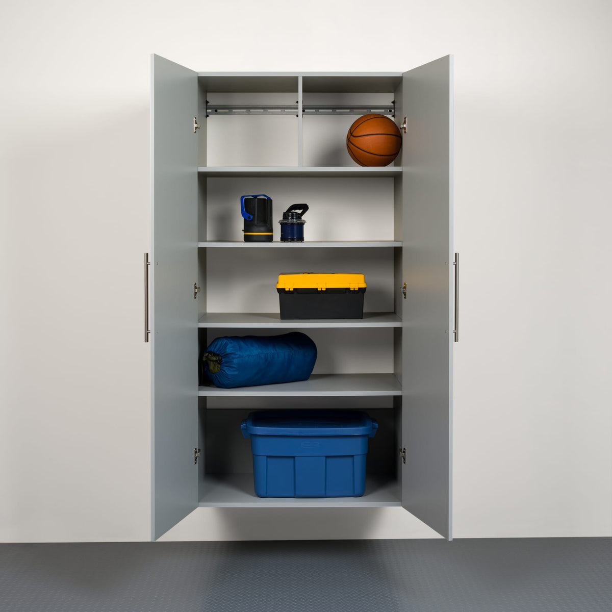 Prepac HangUps Large Storage Cabinet - Immaculate Light Gray 36" Cabinet with Storage Shelves and Doors; Ideal for Bin and General Storage Solutions