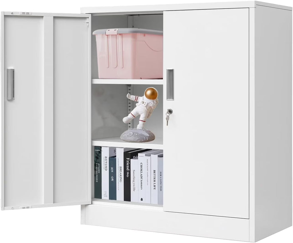 Metal Storage Cabinet, Garage Metal Cabinet with Doors, Adjustable Shelf Height & Steel Lockable Storage Cabinet, Tool Cabinets for Office, Home, Gym, School and Kitchens