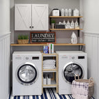 Wall Storage Cabinets - Farmhouse Kitchen Laundry White Wall Mounted Cabinets with 3 Doors and Shelves, 35inch Wide