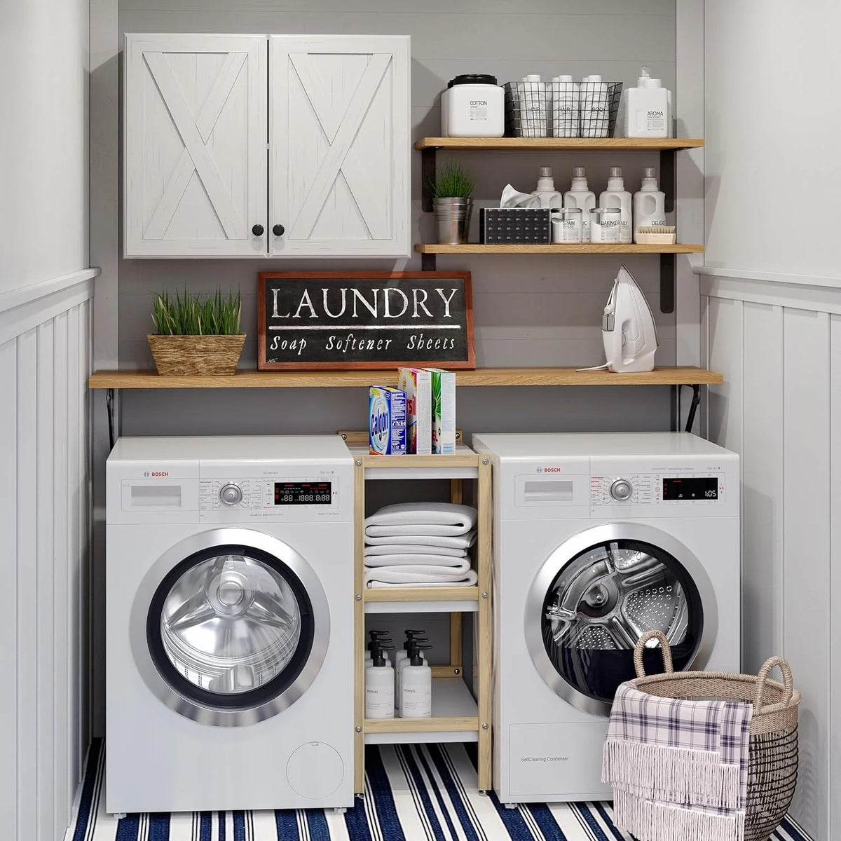 Wall Storage Cabinets - Farmhouse Kitchen Laundry White Wall Mounted Cabinets with 3 Doors and Shelves, 35inch Wide
