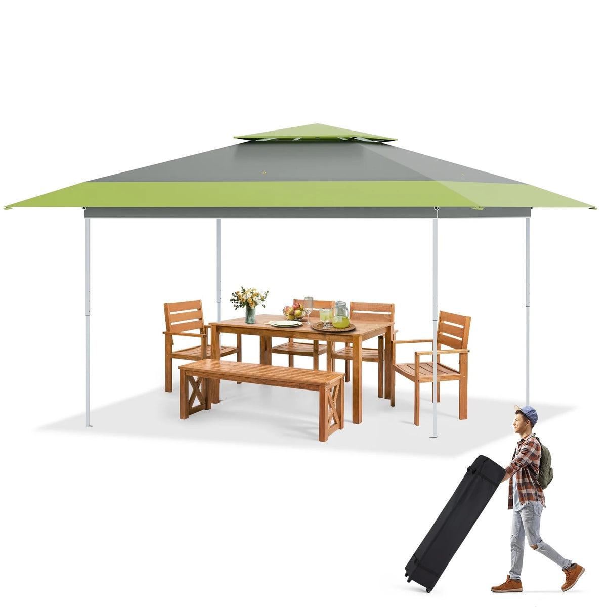 AVAWING 12x12 ft Outdoor Pop-up Canopy Party Tent Easy Setup Patio Wedding Tent, Khaki