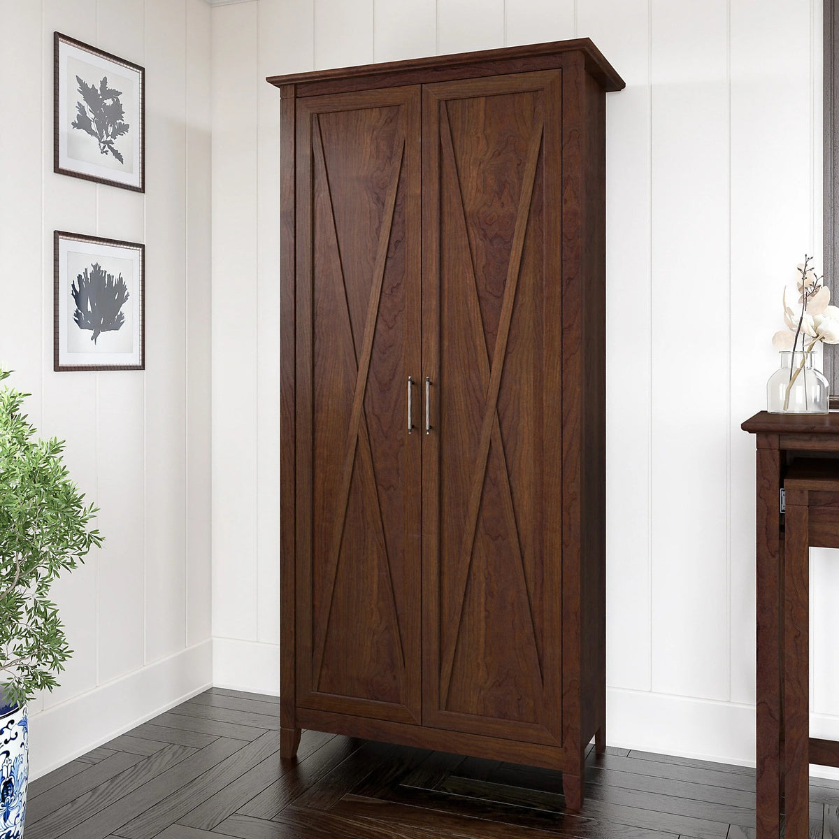 Key West Tall Storage Cabinet with Doors in Bing Cherry - Engineered Wood