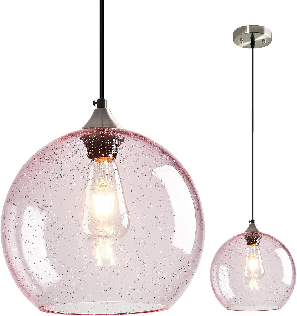 Amber Pendant Lights Kitchen Island 3 Pack, 5.9 in Seeded Glass Globe