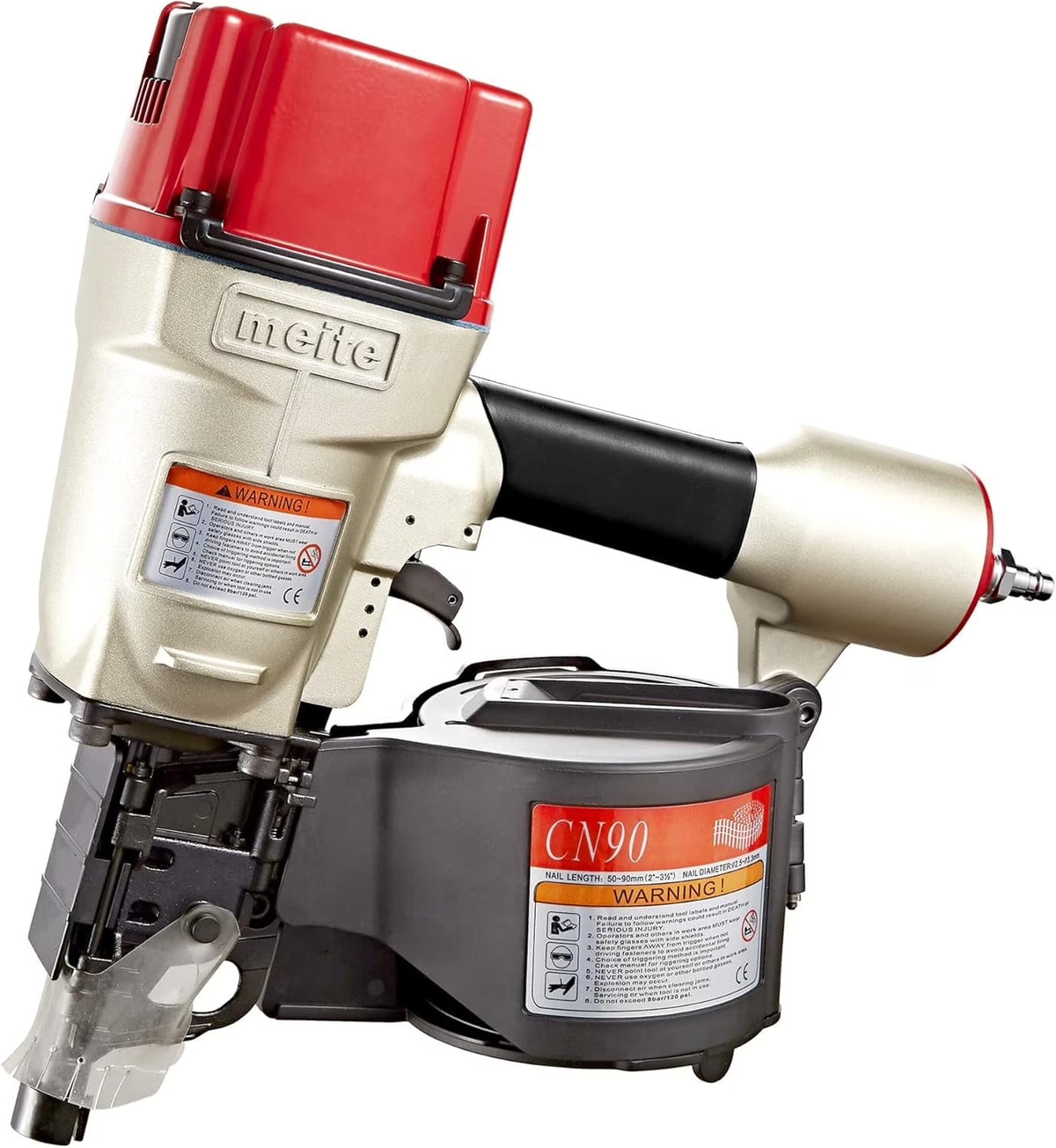 MEITE CN90  Industrial Coil Siding Nailer 15 Degree 2-1/4" to 3-1/2" Pneumatic Coil Nail Gun with Aluminum Housing