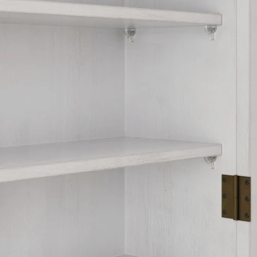 GZXS Solid Wood Wall Cabinet with 2 Tempered Glass Doors, 3-Tier Storage Organizer for Bathroom, Entryway, Kitchen, Dining Room, 24.8"L x 7.08"W x 23.62"H, White Washed