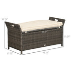 DUOSONG Outsunny 27 Gallon Patio Wicker Storage Bench, Outdoor Pe Rattan Patio Furniture, 2-In-1 Large Capacity Rectangle Garden Storage Box With Handles And Cushion, Cream White Brown+White Steel