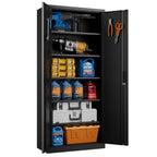 GangMei 71 Inches Tall Metal Garage Storage Cabinets with 5 Adjustable Shelves & Pegboards, Lockable Steel Black Storage Cabinet with Doors for Office, Home, School, Shops, Garage, Assembly required