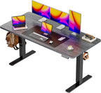 55 x 28 Large Electric Standing Desk, Height Adjustable Computer Desk, 27.6" Deep Desktop, Stand up Gaming Office Desk with 2 Hooks, 3 Preset Heights, for Home Office, Rustic Brown