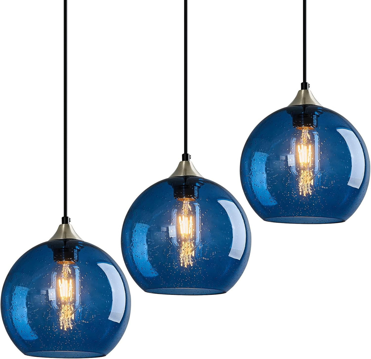 Amber Pendant Lights Kitchen Island 3 Pack, 5.9 in Seeded Glass Globe