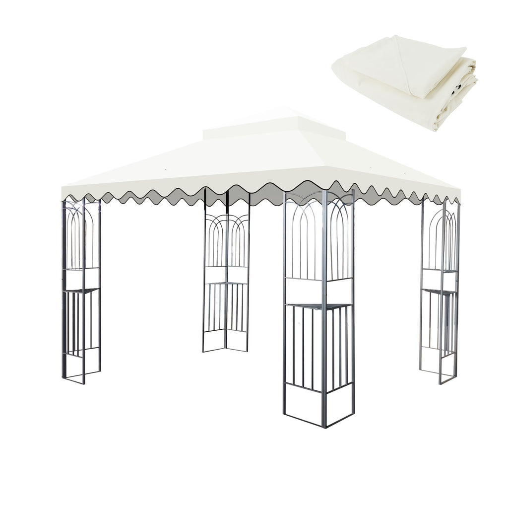 10x10 Ft Outdoor Patio Gazebo Replacement Canopy,Double Tiered Gazebo Tent Roof Top Cover Only wavy border(Frame Not Include)-Beige