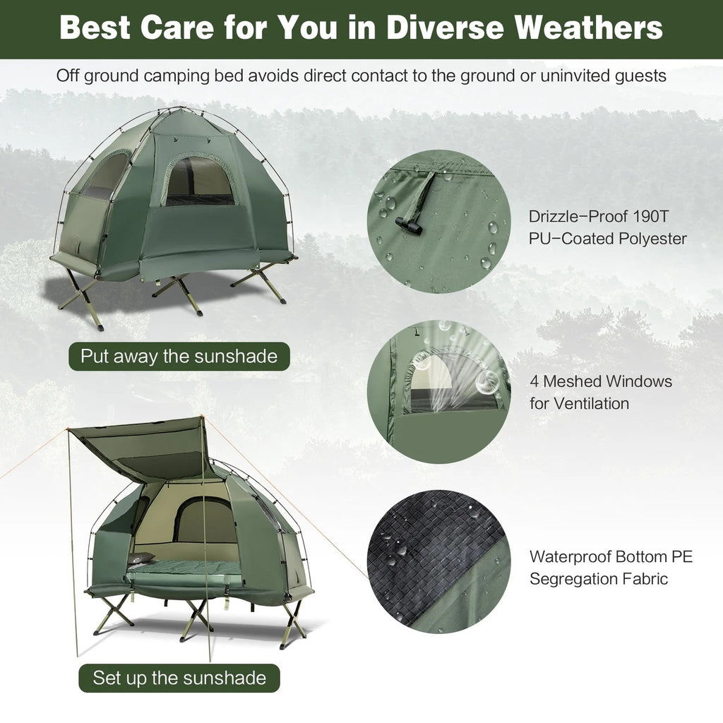 Patiojoy 1-Person Folding Camping Tent Cot Portable Pop-Up Tent w/Sleeping Bag & Air Mattress for Outdoor