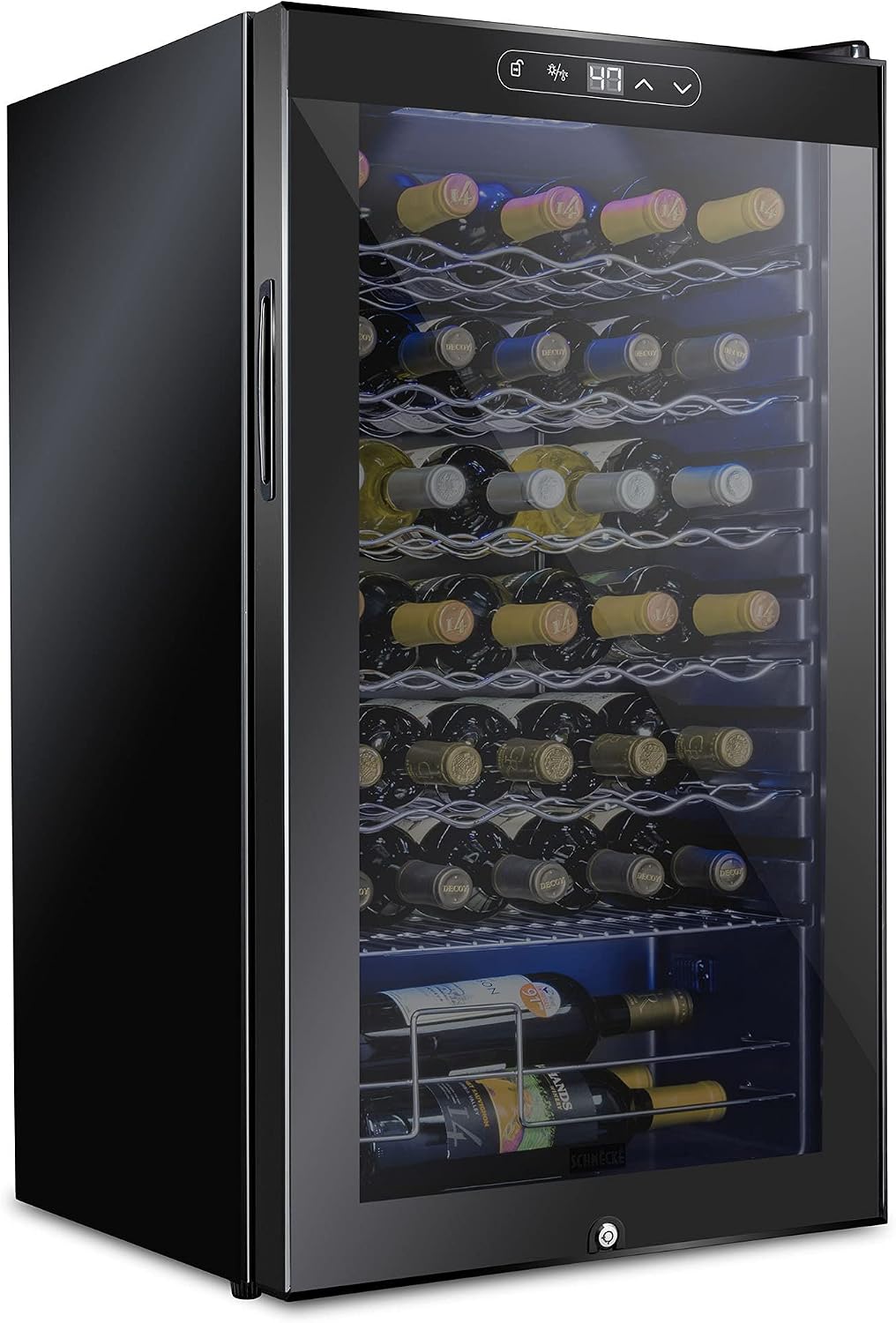 12 Bottle Compressor Wine Cooler Refrigerator w/ Lock | Large Freestanding Wine Cellar | 41F-64F Digital Temperature Control Wine Fridge for Red, White, Champagne or Sparkling Wine - Black