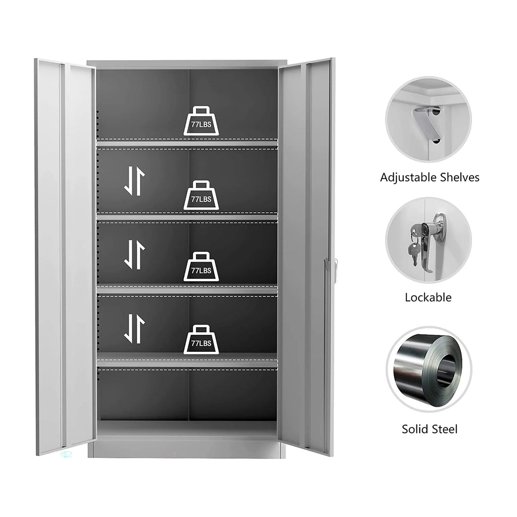 Aobabo 72 Inch Locking Storage Cabinet w/ Adjustable Shelves, Gray