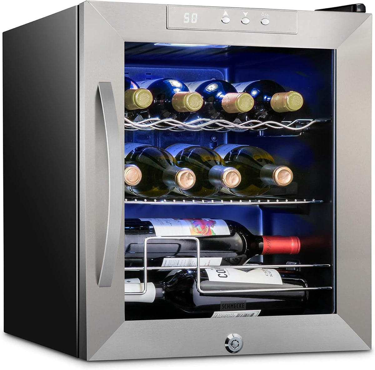 12 Bottle Compressor Wine Cooler Refrigerator w/ Lock | Large Freestanding Wine Cellar | 41F-64F Digital Temperature Control Wine Fridge for Red, White, Champagne or Sparkling Wine - Black