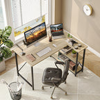 Small L Shaped Computer Desk with Storage Shelves, Compact Corner Workstation for Home Office and Study