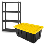 Sterilite 4 Shelf Plastic Storage Unit & 4 Pack 38 Gal Totes & 6 Pack 27 Gal Totes