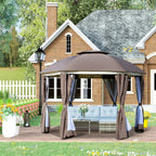 Topcobe 12' x 12' Round Outdoor Canopy Tent, Patio Dome Canopy Tent Canopy Shelter with Double Roof, Curtains, Zippered Doors, Strong Steel Frame, Outdoor Canopy, Shade Canopy, Patio Canopy, Brown