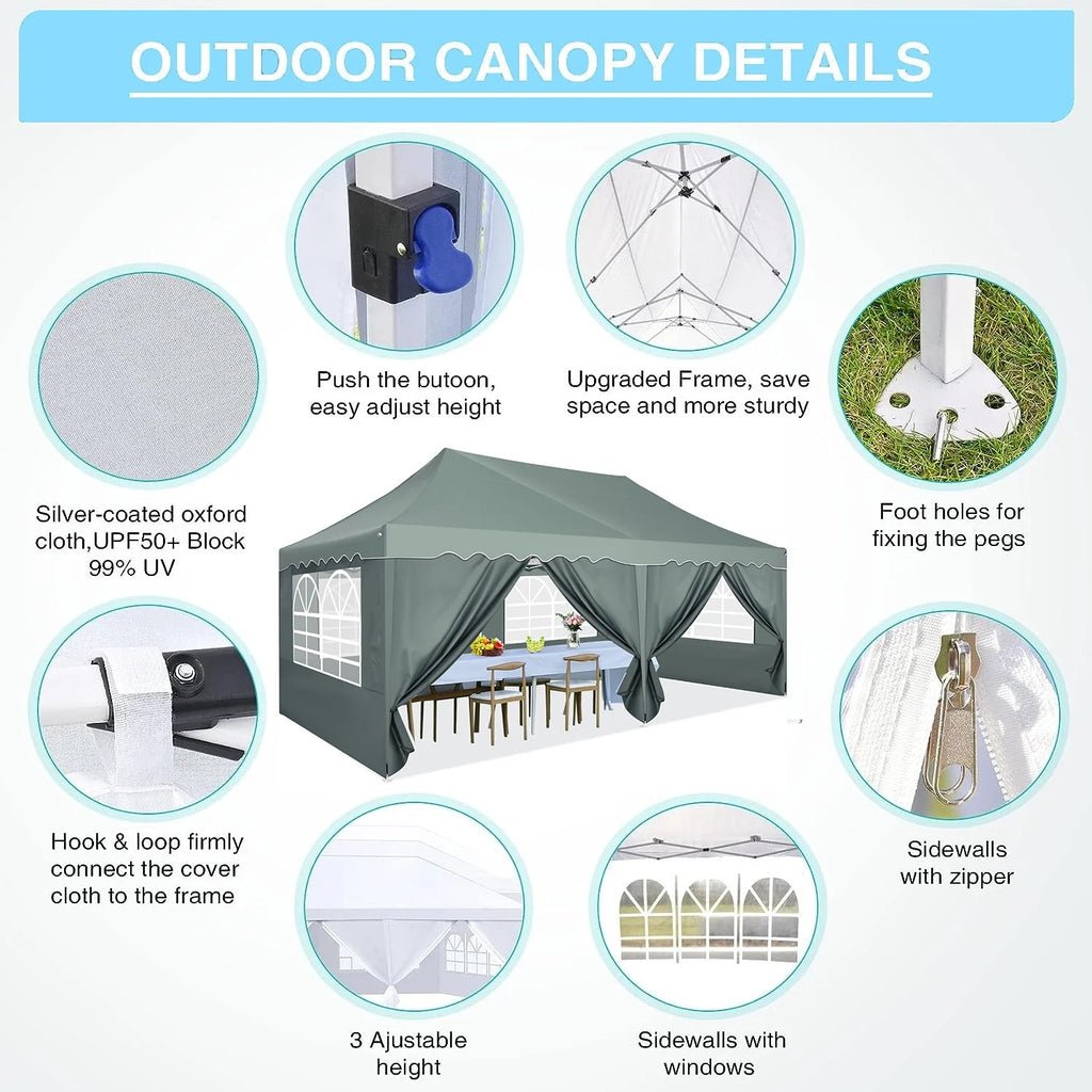 HOTEEL Canopy 10'x20' Pop Up Canopy Tent Heavy Duty Waterproof Adjustable Commercial Instant Canopy Outdoor Party Canopy Parties,Wedding,Outside Patio,Event,Backyard,White